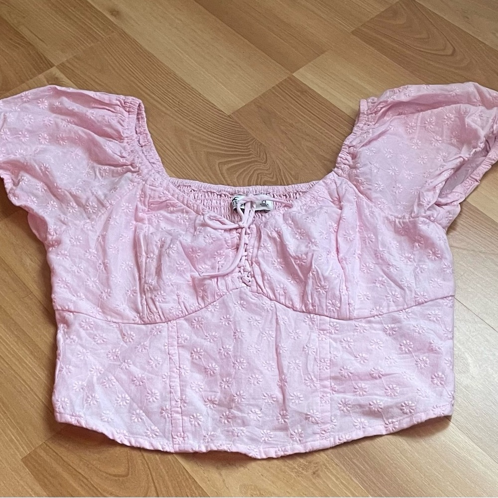 Pink babydoll puff sleeve crop top